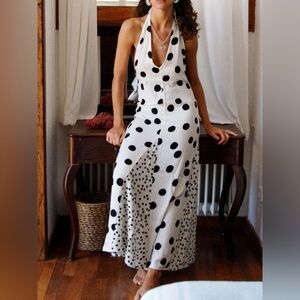 Backless Halter Neck Polka Dot Maxi Dress